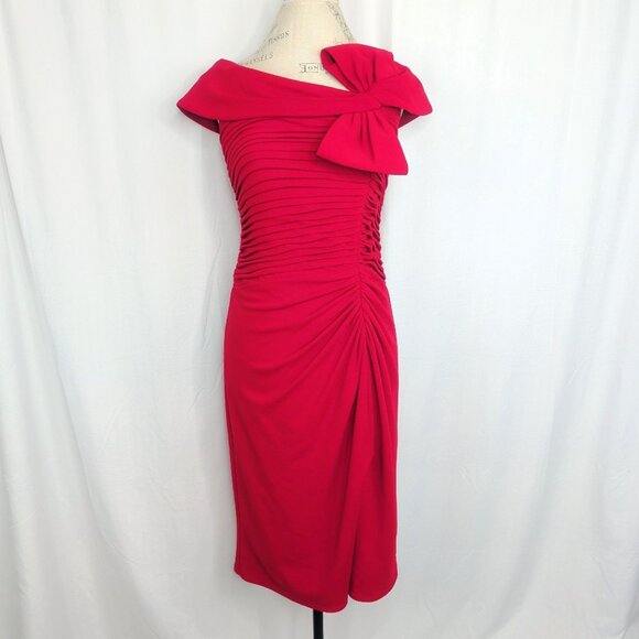 Tadashi Shoji Dress XS X Small Red Draped Bow Midi - Picture 10 of 10
